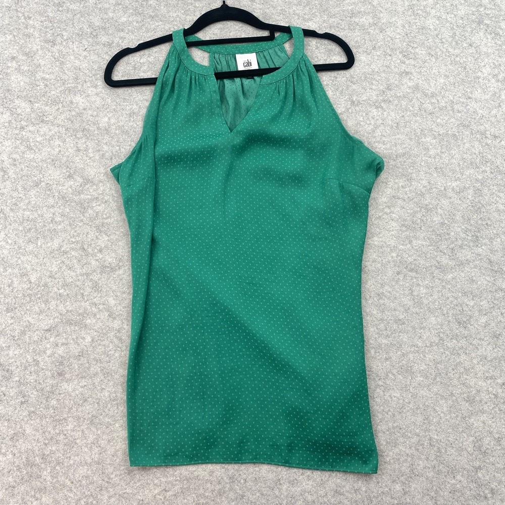 CAbi Top Womens M Green 100% Polyester Halter Dot Summer Casual Blouse